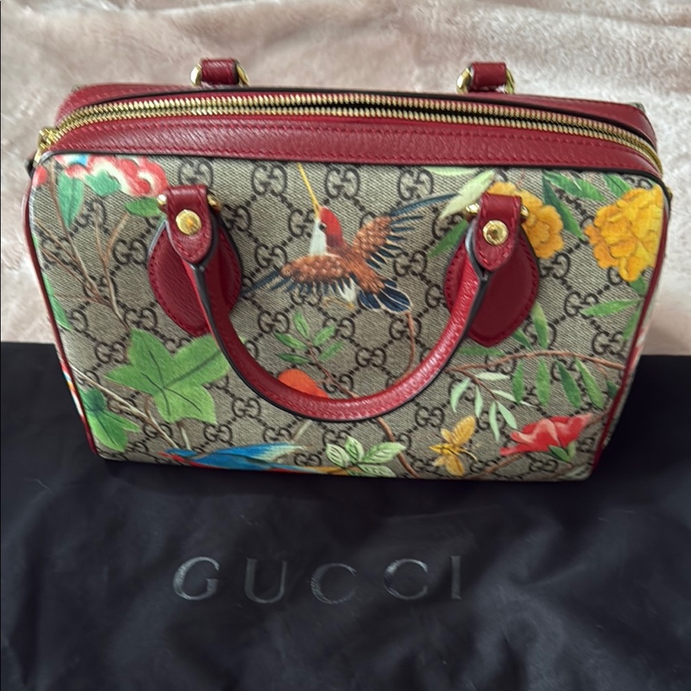 Gucci Red and Green Satchel with Iconic Design